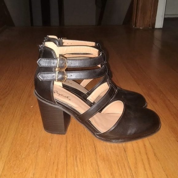 Qupid black caged block heels sz 8 - Picture 2 of 7